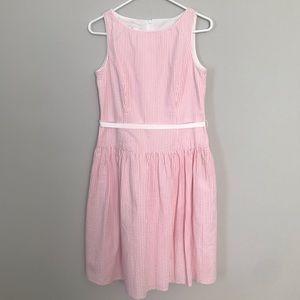 Seersucker pink and white sleeveless dress